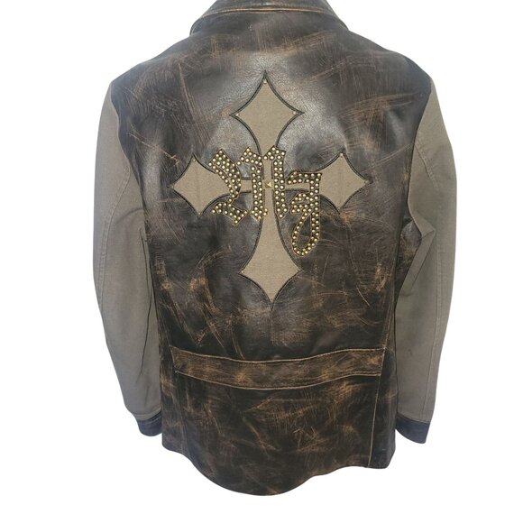 WILSON'S M JULIAN Vintage rock- inspired Distressed Leather Jacket‎ Skull Studs - Picture 8 of 9